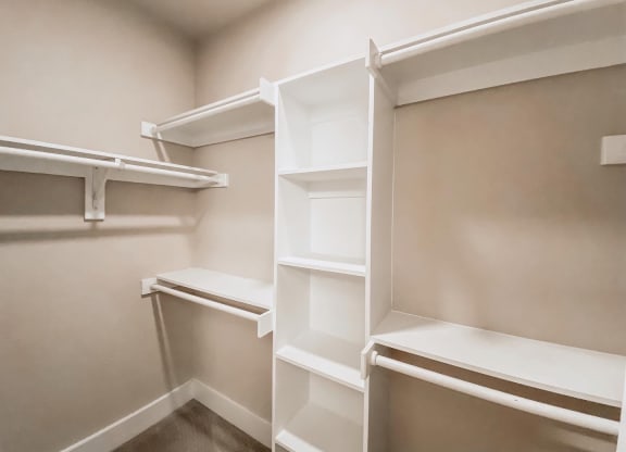 Walk-In Closet with Shelves at Presidio at River East, Texas