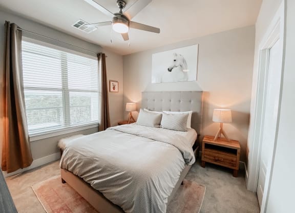 Bedroom with Large Window at Presidio at River East, Fort Worth, TX, 76111