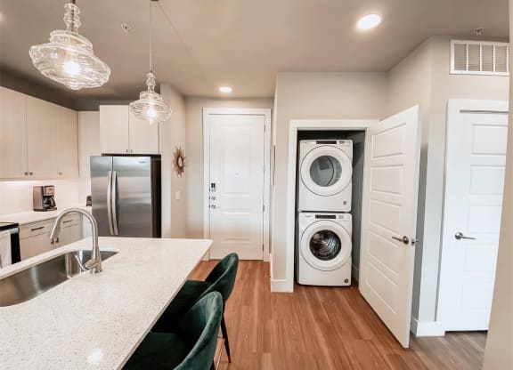 Kitchen with Washer and Dryer at Presidio at River East, Fort Worth, 76111