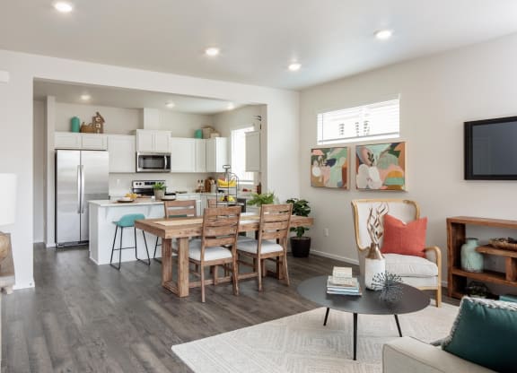 Residences at Butler Creek Model Kitchen and Living Room