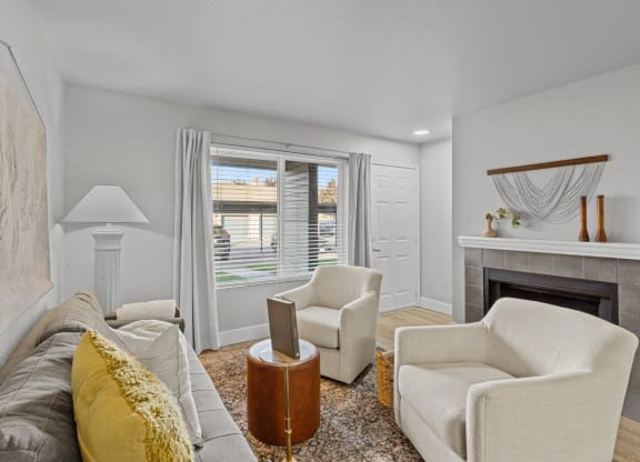 Riverpointe Apartments in Richland, Washington Model Living Room with Fireplace