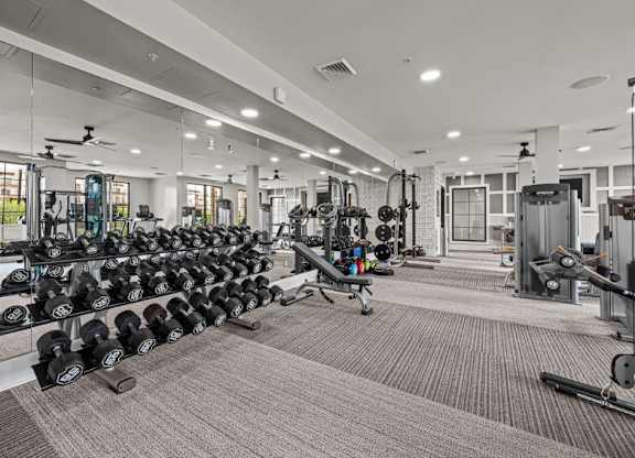 the gym is equipped with weights and cardio equipment