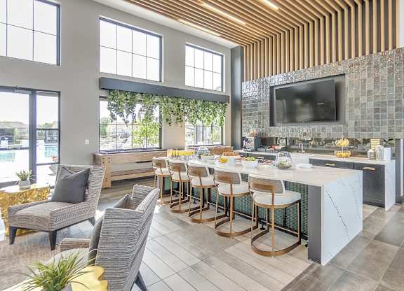 Slate at Fishers District Modern Villas and Townhomes in Fishers, Indiana Clubhouse Kitchen