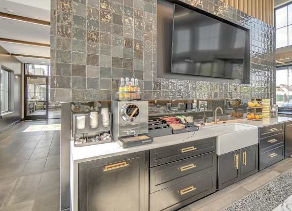 Slate at Fishers District Modern Villas and Townhomes in Fishers, Indiana Clubhouse Kitchen