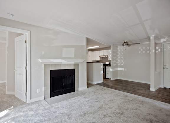 Stonesthrow Apartments Living Room Fireplace