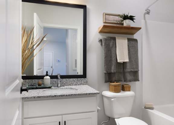 A white toilet sits next to a sink in a bathroom.
