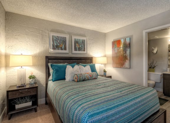 The Icon on Central Apartments in Phoenix, Arizona Model Bedroom with Attached Bathroom
