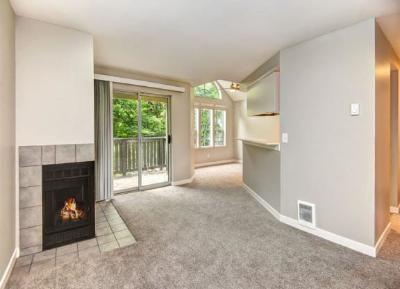 Orchard Ridge Living Room with Fireplace and Balcony