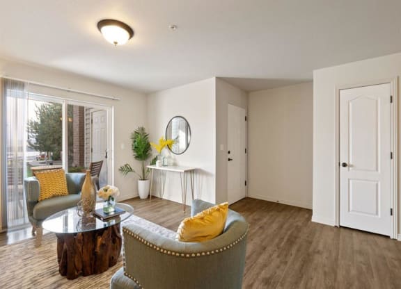 Living Room with Storage and Private Patio at The Crossings at Chapel Hill, Pasco, Washington