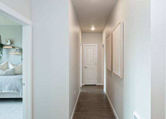 West End District Apartments in Beaverton, Oregon Hallway and View into Bedroom