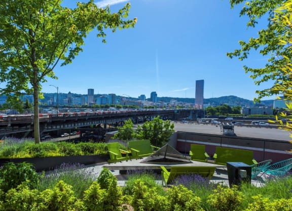 View of Fire Pit and City from Yard Apartments