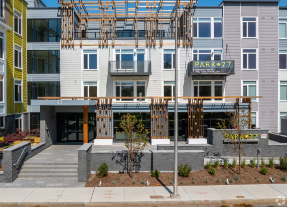 Front entrance at Park77 Apartments, Massachusetts, 02138