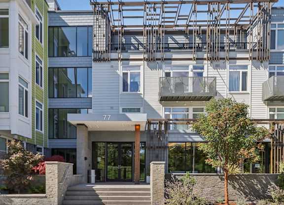 Modern building entrance at Park77 Apartments, Massachusetts