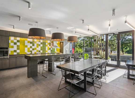 Modern community kitchen at Park77 Apartments, Cambridge, Massachusetts
