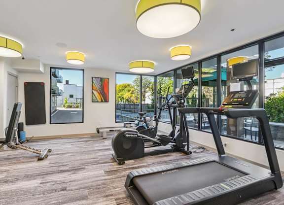 Spacious gym with treadmills at Park77 Apartments, Cambridge