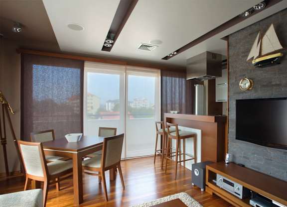 large kitchen and dining area