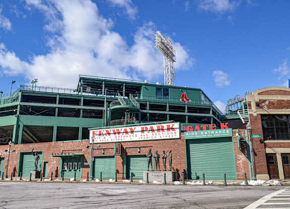 A baseball stadium with a sign that says
