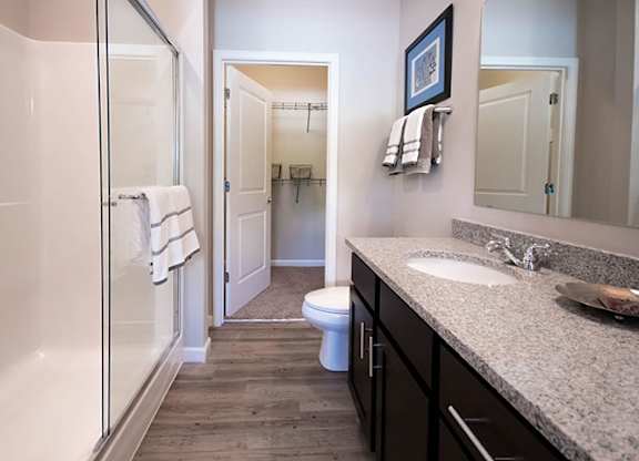 A bathroom with a toilet, sink, and a mirror.