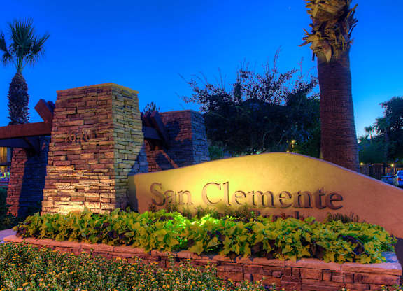 Property Sign at Night at San Clemente Apartments, Gilbert, Arizona