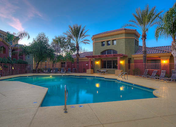 A swimming pool at San Miguel Apartments, Mesa, Arizona