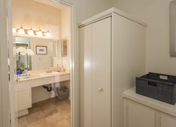 Model Bathroom & Hallway Storage Cabinets at Autumn Oaks Apartments, California, 95678