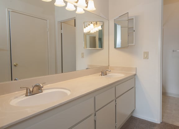 Vacant Bathroom Dual Sinks at Autumn Oaks Apartments, Roseville, CA