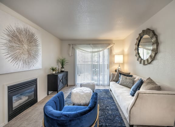 Phase 2 Model Living Room Sliding Glass Door at Autumn Oaks Apartments, Roseville, CA, 95678