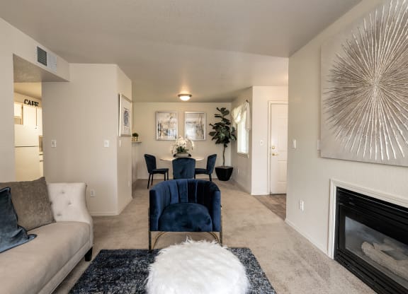 Model Living Room to Dining Room at Autumn Oaks Apartments, Roseville, 95678