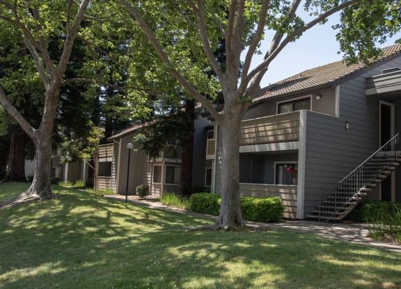 Bishops Court building exterior view and decks at Bishop's Court Apartments, Rancho Cordova