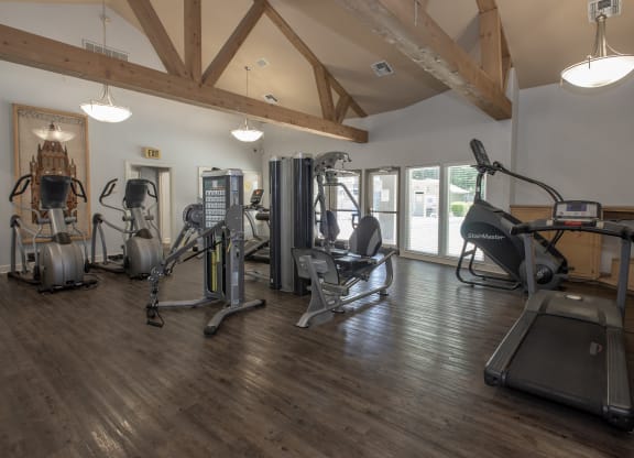 Bishops Court fitness center and equipment side view at Bishop's Court Apartments, California, 95670