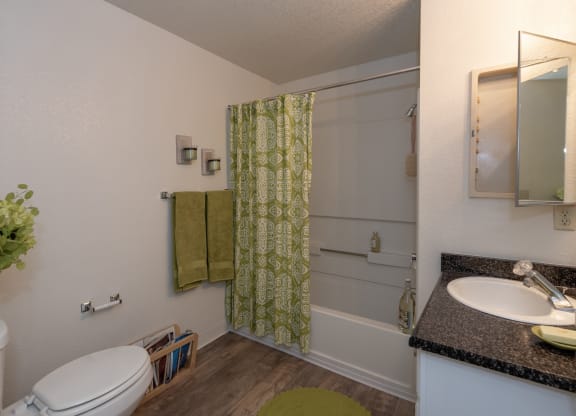 model bathroom at Bishop's Court Apartments, Rancho Cordova