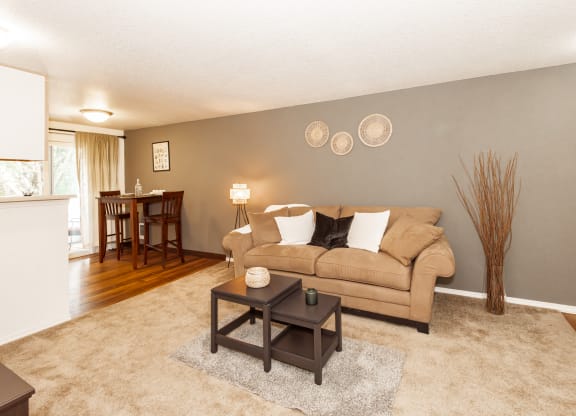 model living room and dining room  at Clackamas Trails Apartments, OR 97222