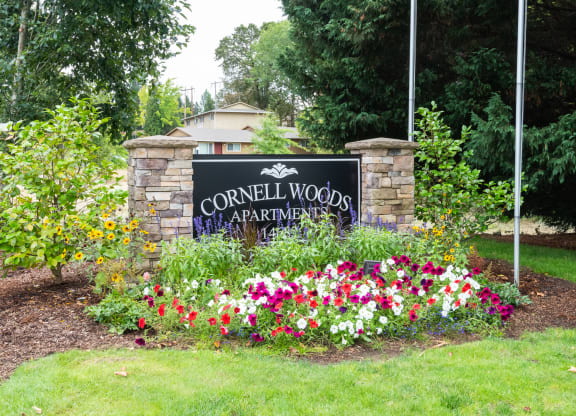 Cornell Woods monument sign, Portland, OR, 97229