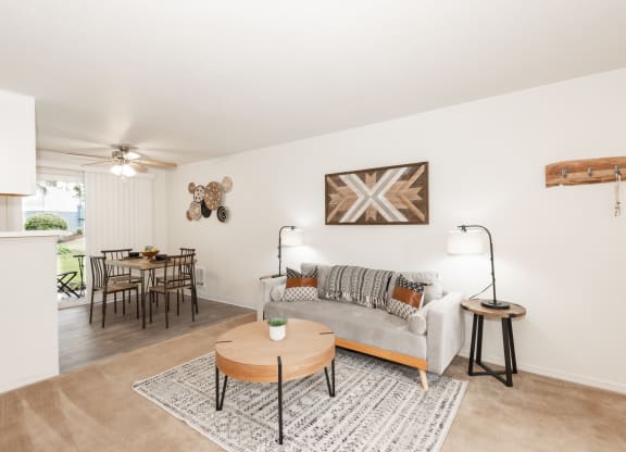 Creekside Village model living room and dining room
