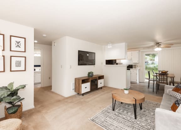 Creekside Village model living room and hallway view