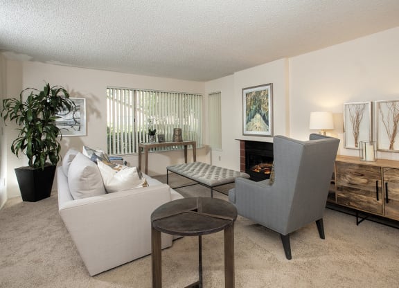 Model Living Room & Fireplace at Delta Pointe Apartments, California, 95833