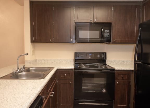 vacant kitchen at Delta Pointe Apartments, Sacramento, 95833