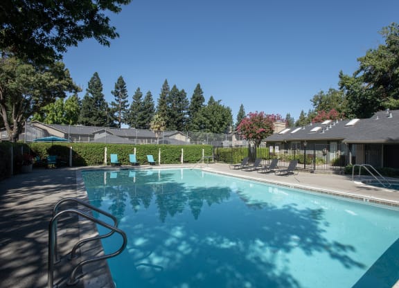 swimming pool side view at Delta Pointe Apartments, Sacramento, California 95833