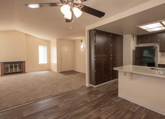 vacant kitchen and living room  at Delta Pointe Apartments, CA 95833