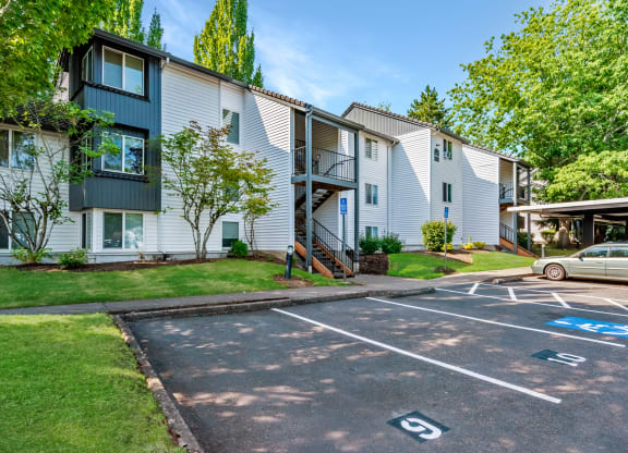 Elmonica Court building exterior front and parking spaces, Beaverton, OR , 97006
