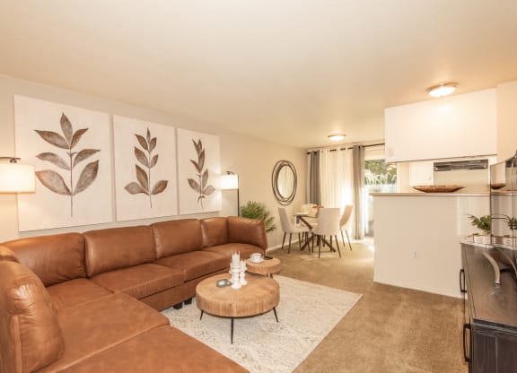 model living room and dining room at Hathaway Court Apartments, OR 97070