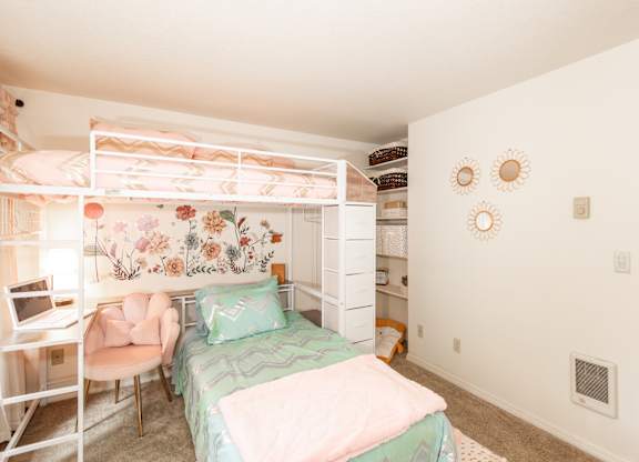 Model second bedroom at King's Court Apartments, Beaverton, 97006