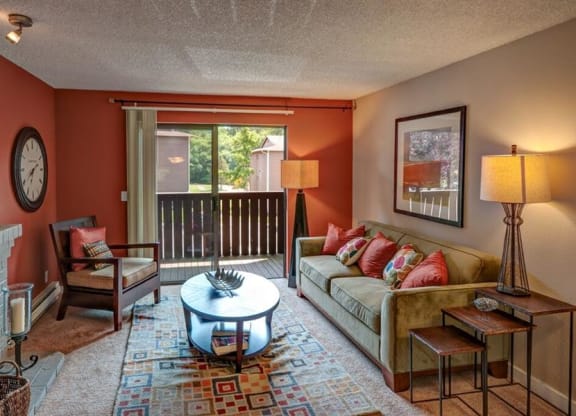 Pembrooke, Kent, Model Apartment Living Room & Patio Sliding Door