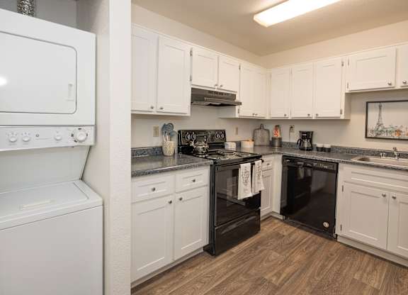 Model 1x1 kitchen and laundry at River Pointe, Sacramento, California