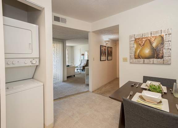 Model 2x2 laundry and dining room at River Pointe, Sacramento, California