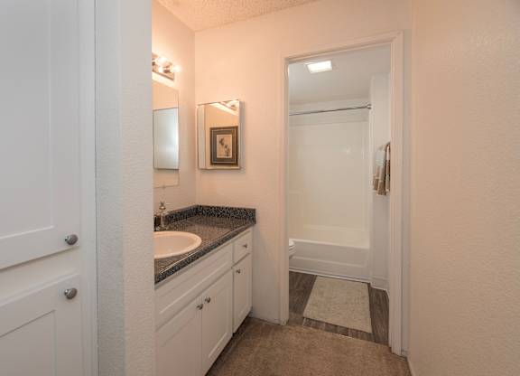 Model 2x2 primary bathroom at River Pointe, Sacramento, California