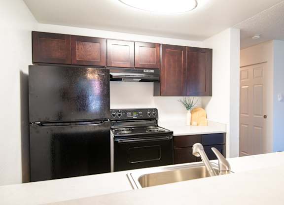 Vacant upgraded kitchen at Riverwood Apartments, Kent, Washington 98032
