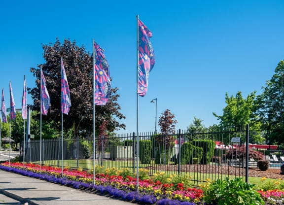 Riverwood welcome flags along street