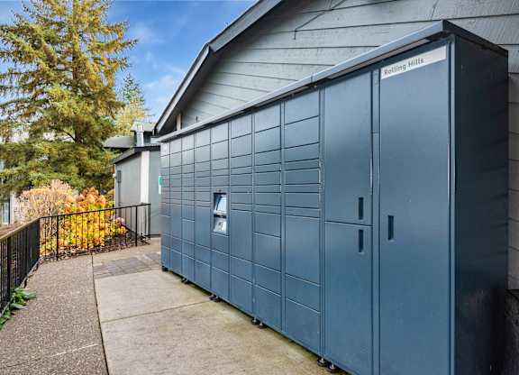 Self service package lockers at Rolling Hills Apartments, Oregon