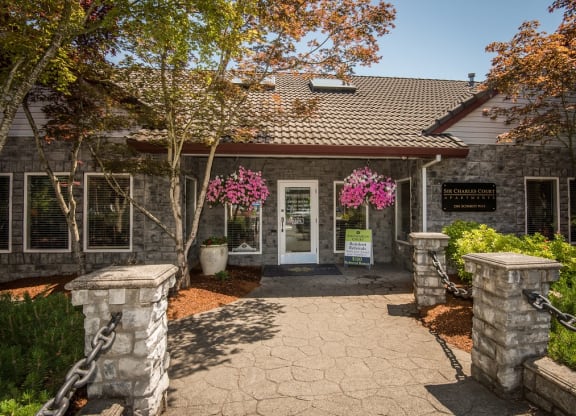 Clubhouse Exterior Entry Bridge at Sir Charles Court Apartments, Beaverton, 97006
